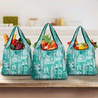 Teal Hawaii Tapa Pattern Grocery Bag With Heliconia Vintage Style LT05 3-pack One Size Teal - Polynesian Pride