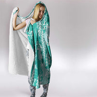 Teal Hawaii Tapa Pattern Hooded Blanket With Heliconia Vintage Style LT05 - Polynesian Pride