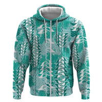 Teal Hawaii Tapa Pattern Hoodie With Heliconia Vintage Style LT05 Zip Hoodie Teal - Polynesian Pride