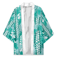 Teal Hawaii Tapa Pattern Kimono With Heliconia Vintage Style LT05 Unisex Teal - Polynesian Pride