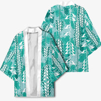 Teal Hawaii Tapa Pattern Kimono With Heliconia Vintage Style LT05 - Polynesian Pride
