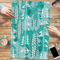 Teal Hawaii Tapa Pattern Puzzle With Heliconia Vintage Style LT05 Teal - Polynesian Pride