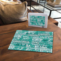 Teal Hawaii Tapa Pattern Puzzle With Heliconia Vintage Style LT05 - Polynesian Pride