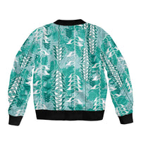 Teal Hawaii Tapa Pattern Sleeve Zip Bomber Jacket With Heliconia Vintage Style LT05 - Polynesian Pride
