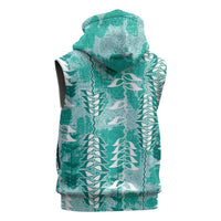 Teal Hawaii Tapa Pattern Sleeveless Zip Hoodie With Heliconia Vintage Style LT05 - Polynesian Pride