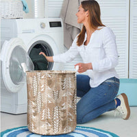 Beige Hawaii Tapa Pattern Laundry Basket With Heliconia Vintage Style LT05 - Polynesian Pride