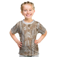 Beige Hawaii Tapa Pattern Kid T Shirt With Heliconia Vintage Style LT05 Beige - Polynesian Pride