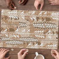 Beige Hawaii Tapa Pattern Puzzle With Heliconia Vintage Style LT05 - Polynesian Pride