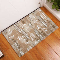 Beige Hawaii Tapa Pattern Rubber Doormat With Heliconia Vintage Style LT05 - Polynesian Pride