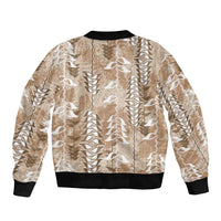 Beige Hawaii Tapa Pattern Sleeve Zip Bomber Jacket With Heliconia Vintage Style LT05 - Polynesian Pride