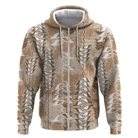 Beige Hawaii Tapa Pattern Zip Hoodie With Heliconia Vintage Style LT05 Zip Hoodie Beige - Polynesian Pride