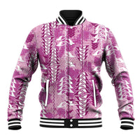 Magenta Hawaii Tapa Pattern Baseball Jacket With Heliconia Vintage Style LT05 Unisex Magenta - Polynesian Pride