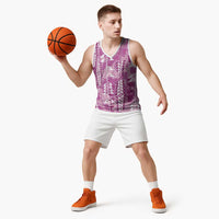 Magenta Hawaii Tapa Pattern Basketball Jersey With Heliconia Vintage Style LT05 - Polynesian Pride