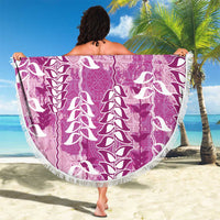 Magenta Hawaii Tapa Pattern Beach Blanket With Heliconia Vintage Style LT05 - Polynesian Pride