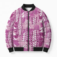 Magenta Hawaii Tapa Pattern Bomber Puffer Jacket With Heliconia Vintage Style LT05 Unisex Magenta - Polynesian Pride