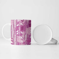 Magenta Hawaii Tapa Pattern Ceramic Mug With Heliconia Vintage Style LT05 - Polynesian Pride