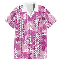 Magenta Hawaii Tapa Pattern Family Matching Long Sleeve Bodycon Dress and Hawaiian Shirt With Heliconia Vintage Style LT05 Dad's Shirt - Short Sleeve Magenta - Polynesian Pride