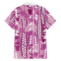 Magenta Hawaii Tapa Pattern Family Matching Off Shoulder Maxi Dress and Hawaiian Shirt With Heliconia Vintage Style LT05 - Polynesian Pride