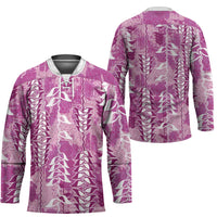 Magenta Hawaii Tapa Pattern Hockey Jersey With Heliconia Vintage Style LT05 - Polynesian Pride