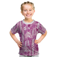 Magenta Hawaii Tapa Pattern Kid T Shirt With Heliconia Vintage Style LT05 Magenta - Polynesian Pride