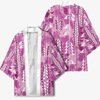 Magenta Hawaii Tapa Pattern Kimono With Heliconia Vintage Style LT05 - Polynesian Pride