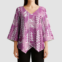 Magenta Hawaii Tapa Pattern Kimono Sleeve Blouse With Heliconia Vintage Style LT05 - Polynesian Pride