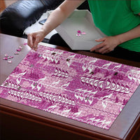 Magenta Hawaii Tapa Pattern Puzzle With Heliconia Vintage Style LT05 - Polynesian Pride