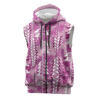 Magenta Hawaii Tapa Pattern Sleeveless Zip Hoodie With Heliconia Vintage Style LT05 Magenta - Polynesian Pride