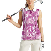 Magenta Hawaii Tapa Pattern Women Sleeveless Polo Shirt With Heliconia Vintage Style LT05 - Polynesian Pride