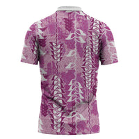 Magenta Hawaii Tapa Pattern Zipper Polo Shirt With Heliconia Vintage Style LT05 - Polynesian Pride