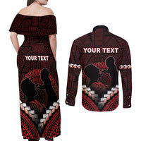Personalised Tonga Happy Father's Day Couples Matching Off Shoulder Maxi Dress and Long Sleeve Button Shirt Ofa Lahi Atu Dad Polynesian Tribal