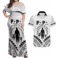 Personalised New Zealand Happy Father's Day Couples Matching Off Shoulder Maxi Dress and Hawaiian Shirt Aroha Ahau Ki A Koe Papa Polynesian Tribal LT05 White - Polynesian Pride