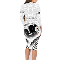 Personalised New Zealand Happy Father's Day Family Matching Long Sleeve Bodycon Dress and Hawaiian Shirt Aroha Ahau Ki A Koe Papa Polynesian Tribal