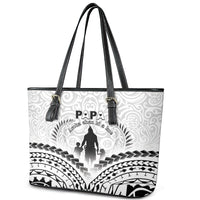 New Zealand Happy Father's Day Leather Tote Bag Aroha Ahau Ki A Koe Papa Polynesian Tribal