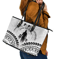 New Zealand Happy Father's Day Leather Tote Bag Aroha Ahau Ki A Koe Papa Polynesian Tribal