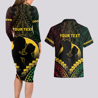 Personalised Vanuatu Happy Father's Day Couples Matching Long Sleeve Bodycon Dress and Hawaiian Shirt Mi Lavem Yu Papa Polynesian Tribal