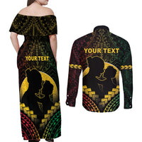 Personalised Vanuatu Happy Father's Day Couples Matching Off Shoulder Maxi Dress and Long Sleeve Button Shirt Mi Lavem Yu Papa Polynesian Tribal LT05 - Polynesian Pride