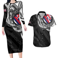 Hawaii Flag Day Couples Matching Long Sleeve Bodycon Dress and Hawaiian Shirt Hawaiian Maile Lei