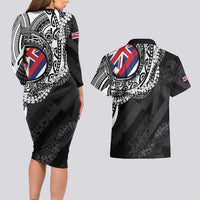 Hawaii Flag Day Couples Matching Long Sleeve Bodycon Dress and Hawaiian Shirt Hawaiian Maile Lei