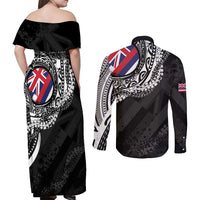 Hawaii Flag Day Couples Matching Off Shoulder Maxi Dress and Long Sleeve Button Shirt Hawaiian Maile Lei