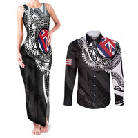 Hawaii Flag Day Couples Matching Tank Maxi Dress and Long Sleeve Button Shirt Hawaiian Maile Lei