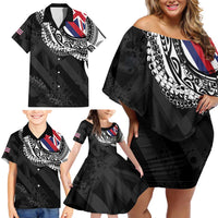 Hawaii Flag Day Family Matching Off Shoulder Short Dress and Hawaiian Shirt Hawaiian Maile Lei