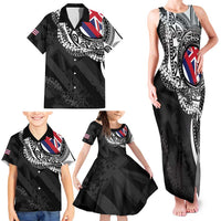 Hawaii Flag Day Family Matching Tank Maxi Dress and Hawaiian Shirt Hawaiian Maile Lei