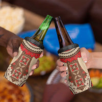 Samoa Language Week 4 in 1 Can Cooler Tumbler Samoan Motif With Red Hibiscus