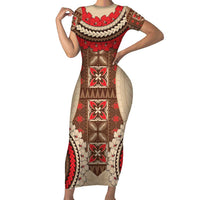 Samoa Language Week Family Matching Short Sleeve Bodycon Dress and Hawaiian Shirt Samoan Motif With Red Hibiscus