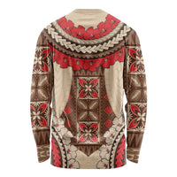 Samoa Language Week Long Sleeve Shirt Samoan Motif With Red Hibiscus