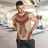 Samoa Language Week Men Tank Top Samoan Motif With Red Hibiscus LT05 Beige - Polynesian Pride