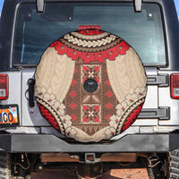 Samoa Language Week Spare Tire Cover Samoan Motif With Red Hibiscus LT05 Beige - Polynesian Pride