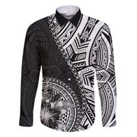 Hibiscus With Black Austronesian Tattoo Pattern Family Matching Long Sleeve Bodycon Dress and Hawaiian Shirt LT05 Dad's Shirt - Long Sleeve Black - Polynesian Pride
