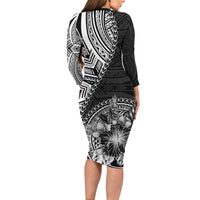 Hibiscus With Black Austronesian Tattoo Pattern Family Matching Long Sleeve Bodycon Dress and Hawaiian Shirt LT05 - Polynesian Pride